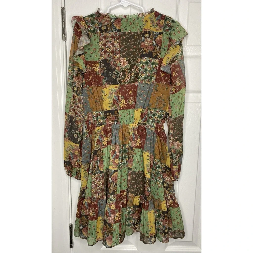 Ralph Lauren Girls Polo Country Patchwork Floral Ruffled Chiffon Dress Size 7‎